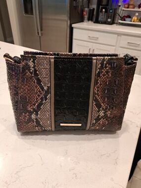 Brahmin Leather Snake-Embossed Crossbody Bag in Brown and Black